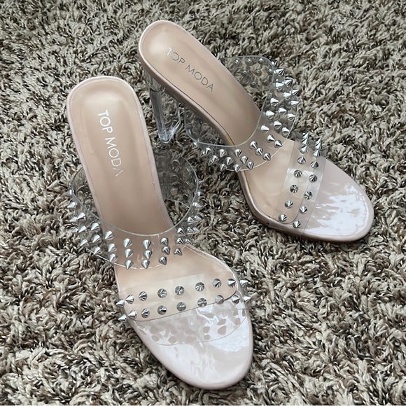 Pink Nude Round Toe Studded Heel - Picture 5 of 9